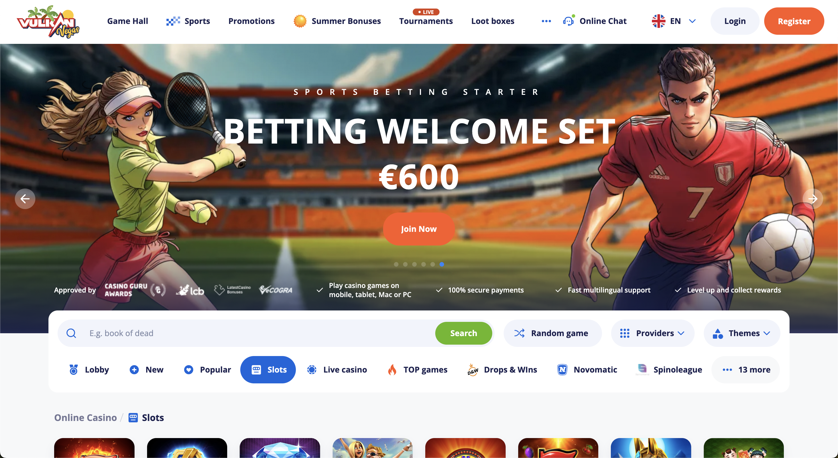 VulkanVegas interface